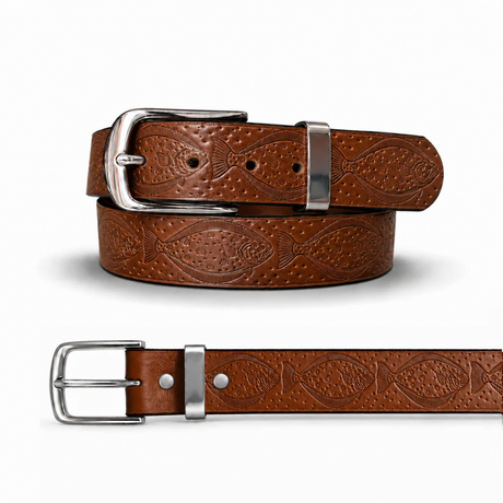 ACR Handmade Fishing Leather Belt with Halibut Design Pattern ACR Design Co
