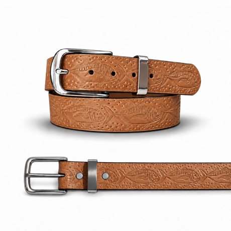 ACR Handmade Fishing Leather Belt with Ulua- GT Design Pattern ACR Design Co
