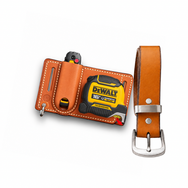 ACR Handmade Leather Tape Measure & Utility Knife Belt Holder Set with Leather Belt – Compatible with Milwaukee, DeWalt & Klein Tools – Fits 16FT/25FT Tape Measures ACR Design Co