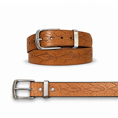 ACR Handmade Fishing Leather Belt with Tuna  Design Pattern ACR Design Co