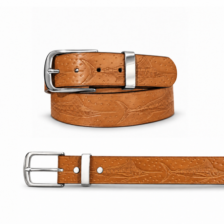 ACR Handmade Fishing Leather Belt with Marlin Design Pattern ACR Design Co