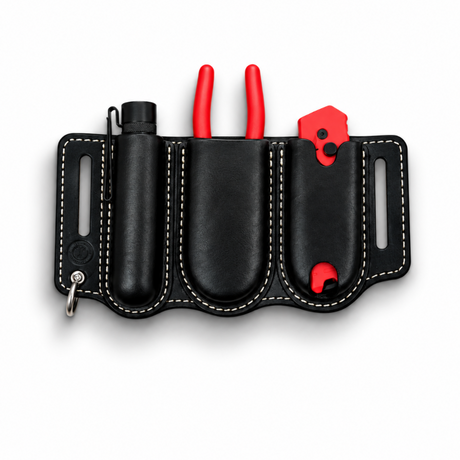 ACR Handmade Leather EDC Tool Holster – Milwaukee 5” Pliers Wrench, Utility Knife & Flashlight Holder ACR Design Co