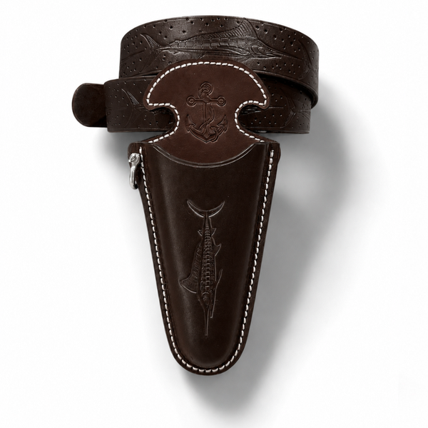 Premium Handmade Leather Fishing Pliers Sheath Belt Combo – Dark Brown Marlin Edition ACR Design Co