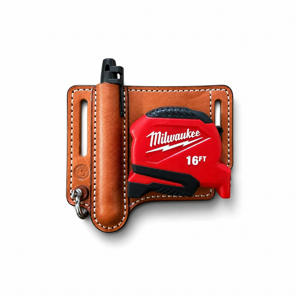 Handmade Leather EDC Holster – Leather Organizer for Tape Measure and Marker. ACR Design Co