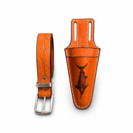 ACR Handmade Leather Fishing Marlin Collection – 2-Tool Sheath & Matching Belt. Custom Fishing Gear | Made in USA ACR Design Co