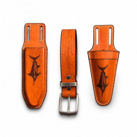 ACR Handmade Leather Fishing Marlin Collection – Crimper Sheath, 2-Tool Sheath & Matching Belt. Custom Fishing Gear | Made in USA ACR Design Co