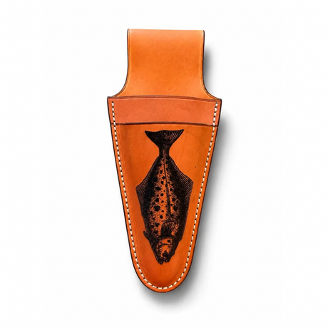 ACR Handmade Fishing Leather Sheath with Custom Halibut Laser Engraving ACR Design Co